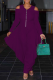 Purple Casual Solid Patchwork V Neck Loose Jumpsuits