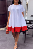 White Casual Solid Patchwork Contrast O Neck Short Sleeve Dress Dresses