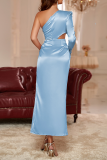 Red Formal Solid Flounce One Shoulder Irregular Dress Dresses