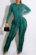 Green Street Print Tassel O Neck Long Sleeve Two Pieces