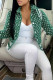 Green Casual Print Letter Turndown Collar Outerwear