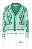 Green Casual Patchwork Cardigan Basic V Neck Outerwear