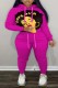 Rose Red Casual Print Patchwork Hooded Collar Long Sleeve Two Pieces