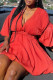 Red Fashion Sweet Solid Patchwork V Neck Lantern Skirt Dresses