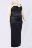 Black Sexy Solid Backless Slit Spaghetti Strap Long Dress Plus Size Dresses