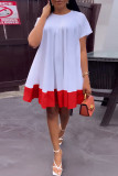 White Casual Solid Patchwork Contrast O Neck Short Sleeve Dress Dresses