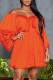 Tangerine Red Casual Solid Patchwork Off the Shoulder Long Sleeve Dresses