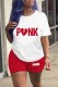 Red Casual Print Letter O Neck Short Sleeve Two Pieces