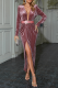 Pink Formal Solid Patchwork V Neck Waist Skirt Dresses