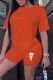 Orange Casual Print Letter O Neck Short Sleeve Two Pieces