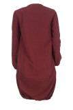 Wine Red Sexy Fashion Cap Sleeve Long Sleeves O neck Ball Gown Knee-Length Patchwork Solid