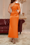 Red Formal Solid Flounce One Shoulder Irregular Dress Dresses