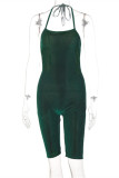 Green Sexy Casual Solid Bandage Backless Halter Skinny Romper