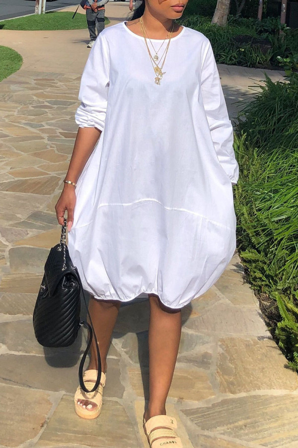 White Sexy Fashion Cap Sleeve Long Sleeves O neck Ball Gown Knee-Length Patchwork Solid