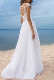 White Sexy Solid Patchwork Backless Slit V Neck Long Dress Dresses