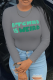 Grey Casual Print Letter O Neck Tops
