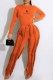 Orange Street Print Tassel O Neck Long Sleeve Two Pieces