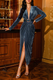 Pink Formal Solid Patchwork V Neck Waist Skirt Dresses