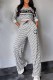 Black Casual Print Letter O Neck Long Sleeve Two Pieces