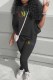 Black Casual Print Letter O Neck Half Sleeve Two Pieces