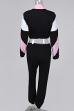 Black Casual Sportswear Patchwork Contrast Zipper Collar Long Sleeve Two Pieces