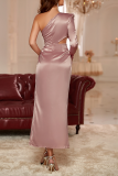 Red Formal Solid Flounce One Shoulder Irregular Dress Dresses