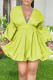 Yellow Fashion Sweet Solid Patchwork V Neck Lantern Skirt Dresses