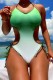Green Sexy Gradual Change Print Bandage Backless Swimwears (With Paddings)