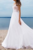 White Sexy Solid Patchwork Backless Slit V Neck Long Dress Dresses