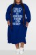 Blue Fashion Casual Letter Print Basic Hooded Collar Long Sleeve Plus Size Dresses