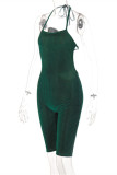 Green Sexy Casual Solid Bandage Backless Halter Skinny Romper