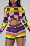 Colour Casual Print Basic O Neck Long Sleeve Two Pieces