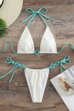 White Sexy Solid Bandage Patchwork Backless Swimwears (With Paddings)