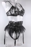 Black Sexy Patchwork Embroidery See-through Backless Lingerie