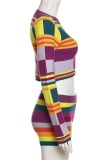 Colour Casual Print Basic O Neck Long Sleeve Two Pieces