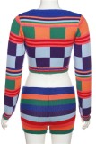 Colour Casual Print Basic O Neck Long Sleeve Two Pieces