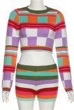 Colour Casual Print Basic O Neck Long Sleeve Two Pieces