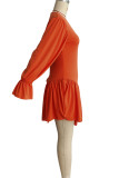 Orange Casual Solid Patchwork V Neck Long Sleeve Dresses