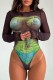 Black Sexy Print Basic O Neck Long Sleeve Skinny Romper