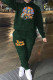 Green Casual Character Print Letter Hooded Collar Long Sleeve Two Pieces