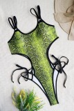 Green Sexy Print Bandage Hollowed Out Backless Swimwears (With Paddings)