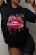 Black Street Lips Printed Patchwork Letter O Neck T-Shirts