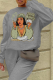 Grey Daily Print Patchwork O Neck Tops