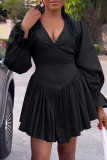 Orange Casual Solid Patchwork V Neck Long Sleeve Dresses