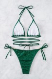 Green Sexy Solid Bandage Patchwork Backless Swimwears (With Paddings)