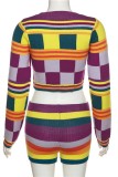 Colour Casual Print Basic O Neck Long Sleeve Two Pieces