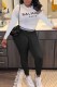 Black White Casual Print Letter O Neck Long Sleeve Two Pieces