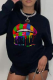 Black Street Lips Printed Patchwork O Neck Tops