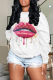 White Street Lips Printed Patchwork Letter O Neck Tops