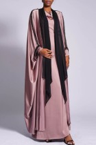 Pink Casual Solid Patchwork Cardigan Outerwear
